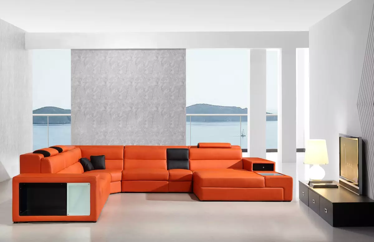 Divani Casa Polaris Contemporary Bonded Leather Orange Sectional Sofa Broad Warehouse Furniture